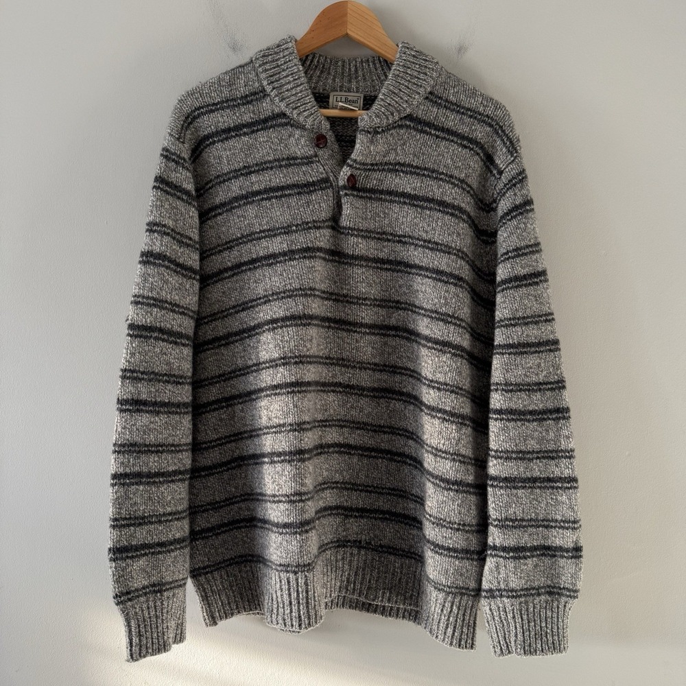 LL Bean Sweater Mens XL Lambs Wool Ragg Pullover Henley Outdoor Fisherman
